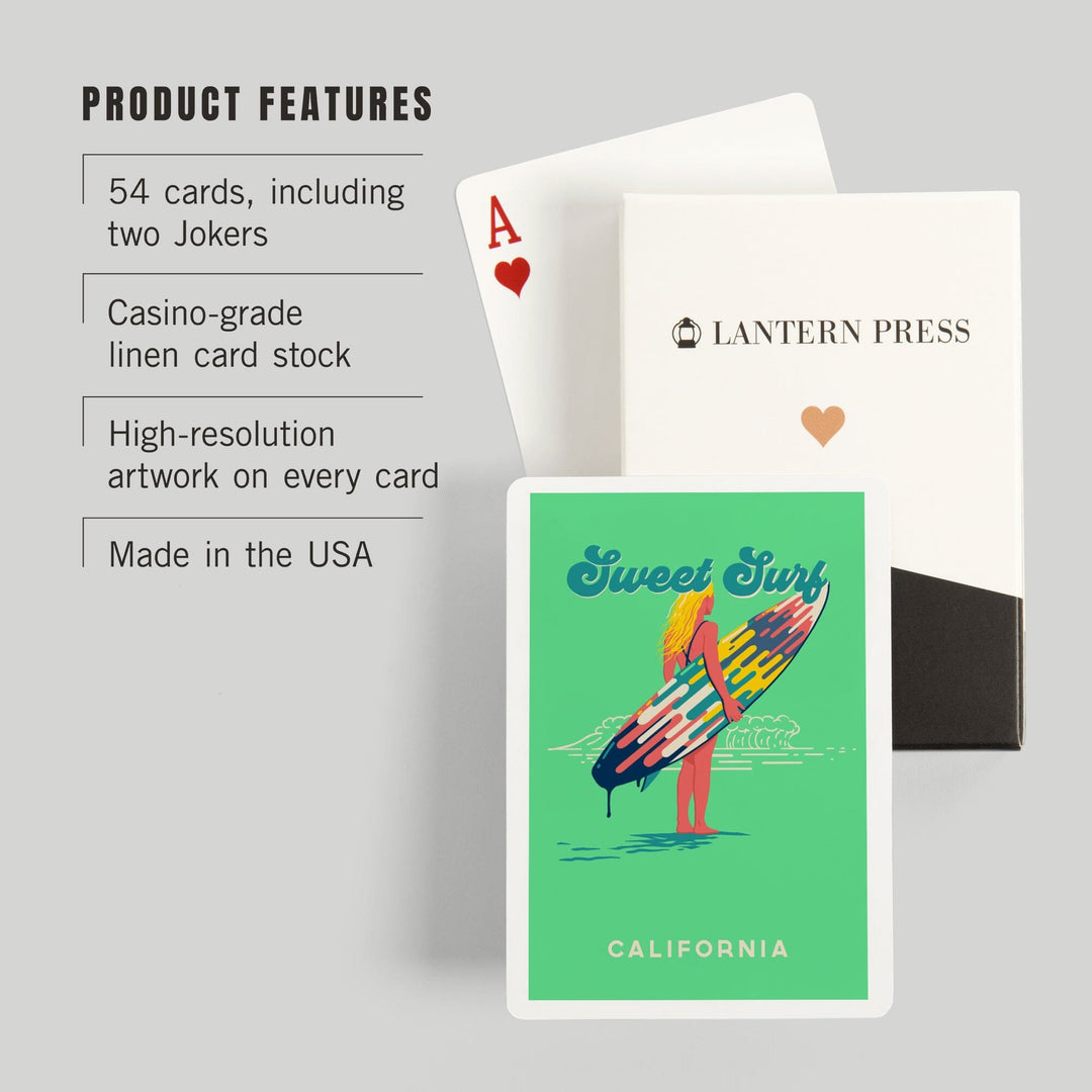 Playing Cards, California, Sweet Relief Collection, Surfer Girl with Surfboard, 52 Card Deck with Jokers in Box, Unique Art Cards Lantern Press 