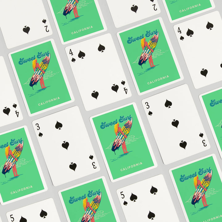 Playing Cards, California, Sweet Relief Collection, Surfer Girl with Surfboard, 52 Card Deck with Jokers in Box, Unique Art Cards Lantern Press 
