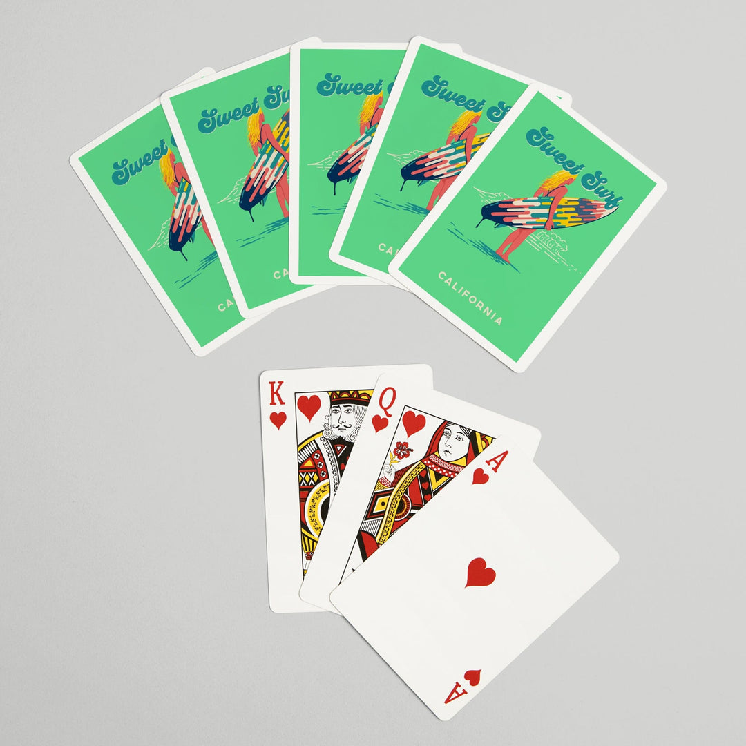 Playing Cards, California, Sweet Relief Collection, Surfer Girl with Surfboard, 52 Card Deck with Jokers in Box, Unique Art Cards Lantern Press 