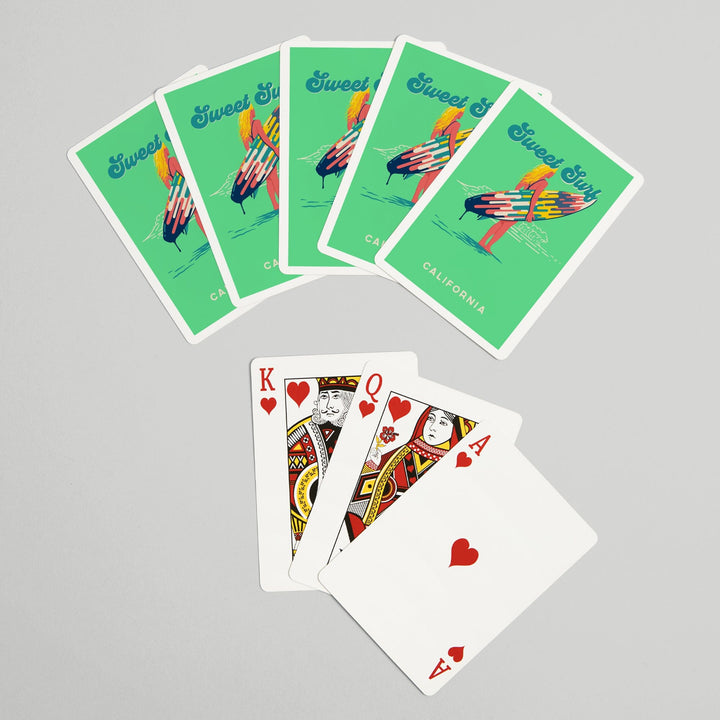 Playing Cards, California, Sweet Relief Collection, Surfer Girl with Surfboard, 52 Card Deck with Jokers in Box, Unique Art Cards Lantern Press 