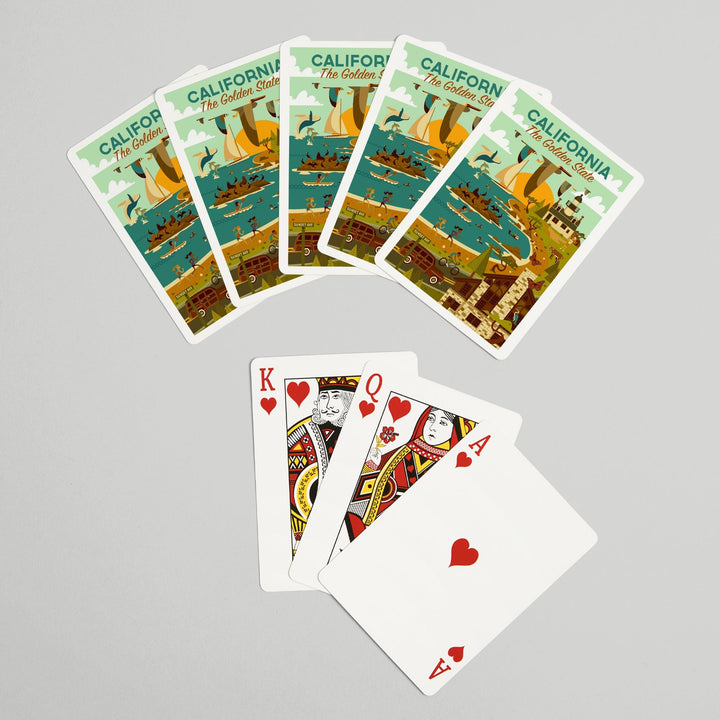 Playing Cards, California, The Golden State, Geometric, Blue Sky, 52 Card Deck with Jokers in Box, Unique Art Cards Lantern Press 