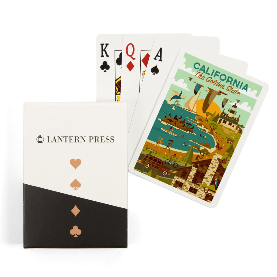 Playing Cards, California, The Golden State, Geometric, Blue Sky, 52 Card Deck with Jokers in Box, Unique Art Cards Lantern Press 