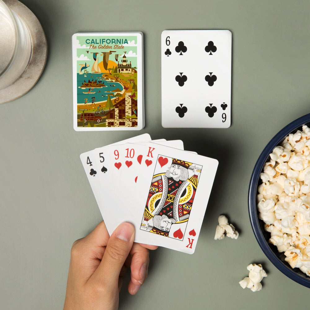 Playing Cards, California, The Golden State, Geometric, Blue Sky, 52 Card Deck with Jokers in Box, Unique Art Cards Lantern Press 