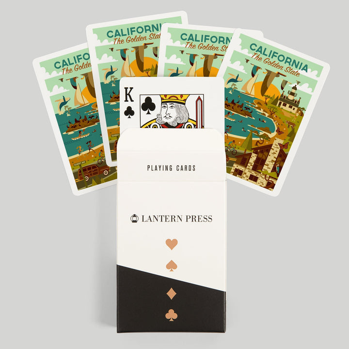Playing Cards, California, The Golden State, Geometric, Blue Sky, 52 Card Deck with Jokers in Box, Unique Art Cards Lantern Press 