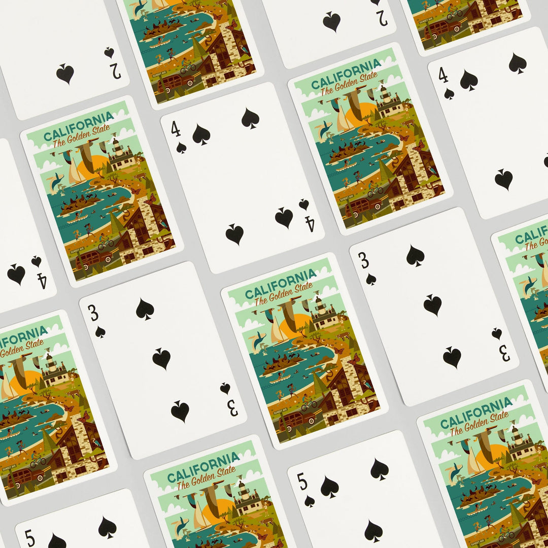 Playing Cards, California, The Golden State, Geometric, Blue Sky, 52 Card Deck with Jokers in Box, Unique Art Cards Lantern Press 