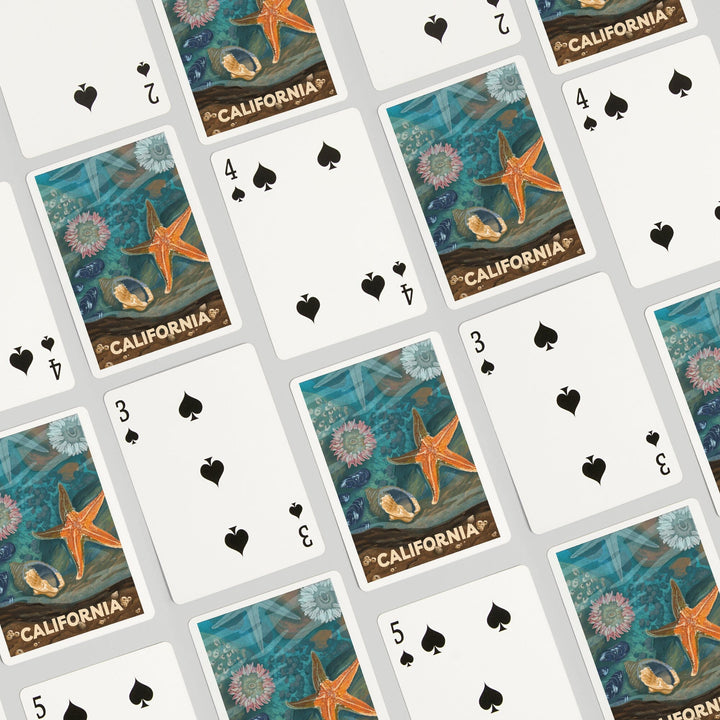 Playing Cards, California, Tiny World Huge Wonders, Coastal Series, Starfish and Shells, 52 Card Deck with Jokers in Box, Unique Art Cards Lantern Press 