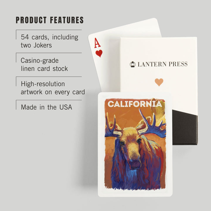 Playing Cards, California, Vivid, Moose, 52 Card Deck with Jokers in Box, Unique Art Cards Lantern Press 