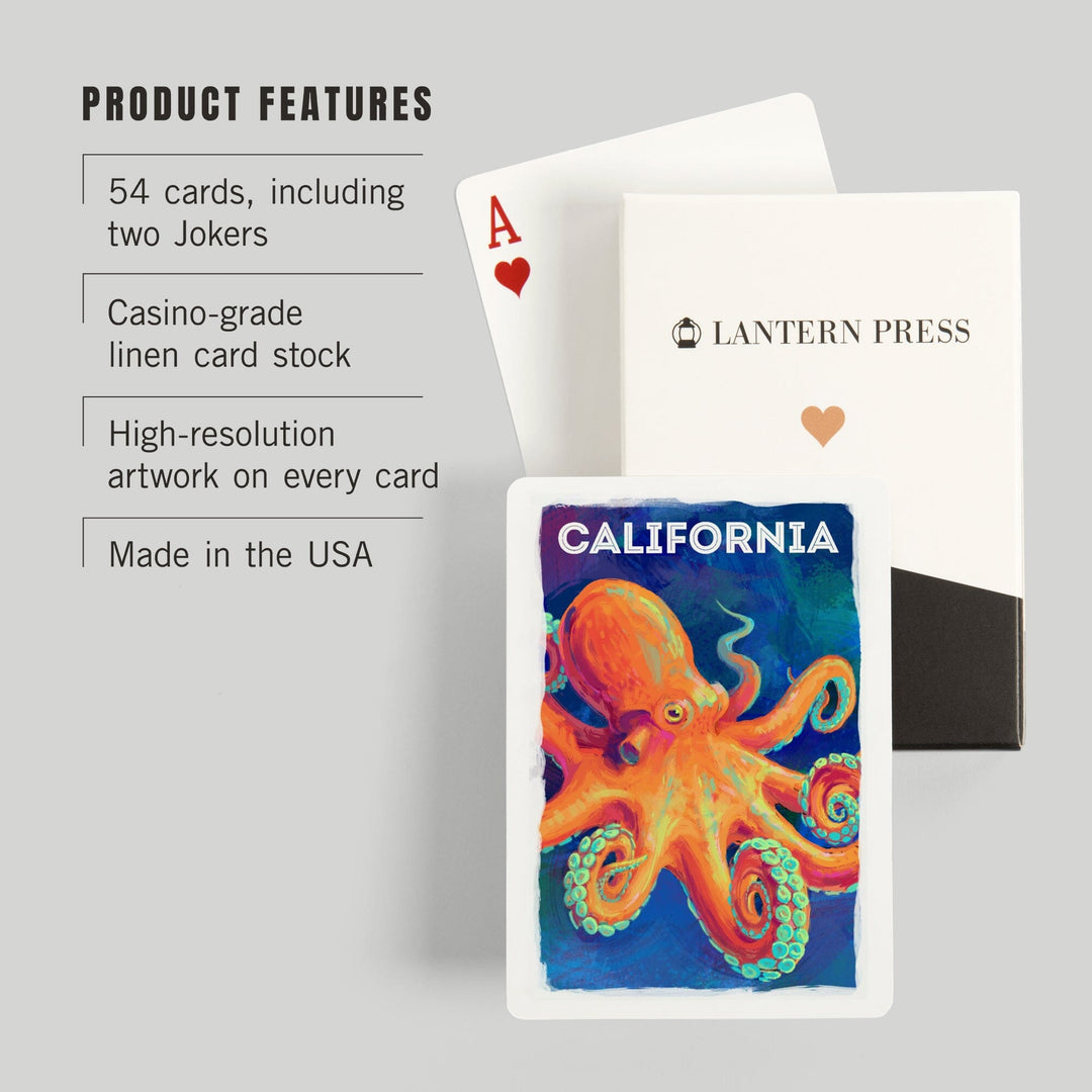 Playing Cards, California, Vivid, Octopus, 52 Card Deck with Jokers in Box, Unique Art Cards Lantern Press 