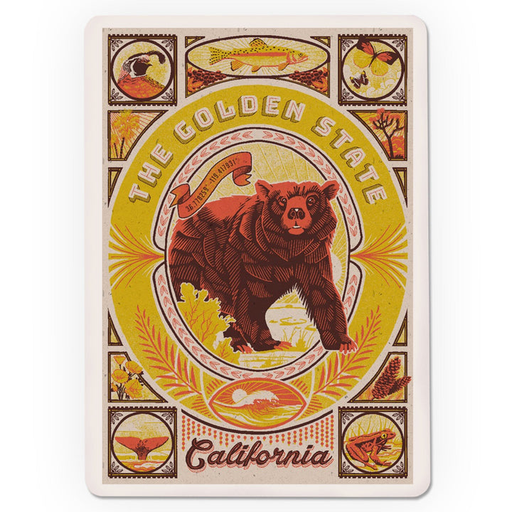 Playing Cards, California, Woodcut Menagerie Series, The Golden State, 52 Card Deck with Jokers in Box, Unique Art Cards Lantern Press 