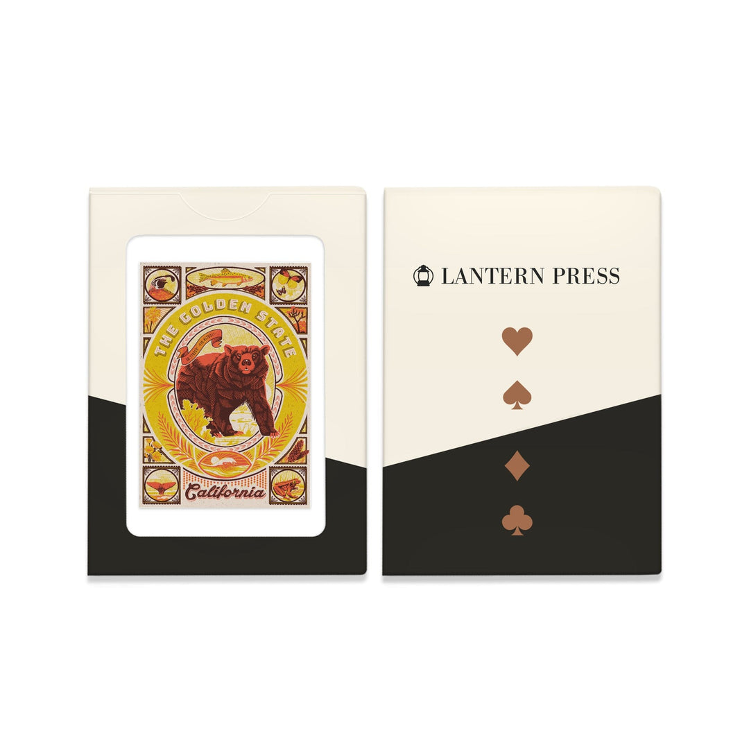 Playing Cards, California, Woodcut Menagerie Series, The Golden State, 52 Card Deck with Jokers in Box, Unique Art Cards Lantern Press 