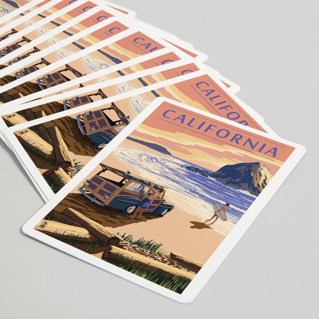 Playing Cards, California, Woody on Beach, 52 Card Deck with Jokers in Box, Unique Art Cards Lantern Press 