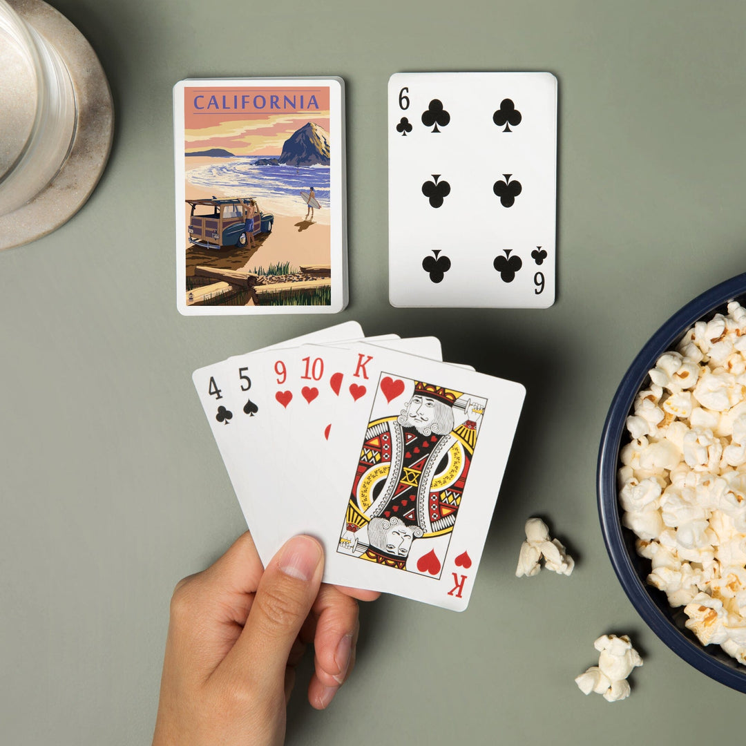 Playing Cards, California, Woody on Beach, 52 Card Deck with Jokers in Box, Unique Art Cards Lantern Press 