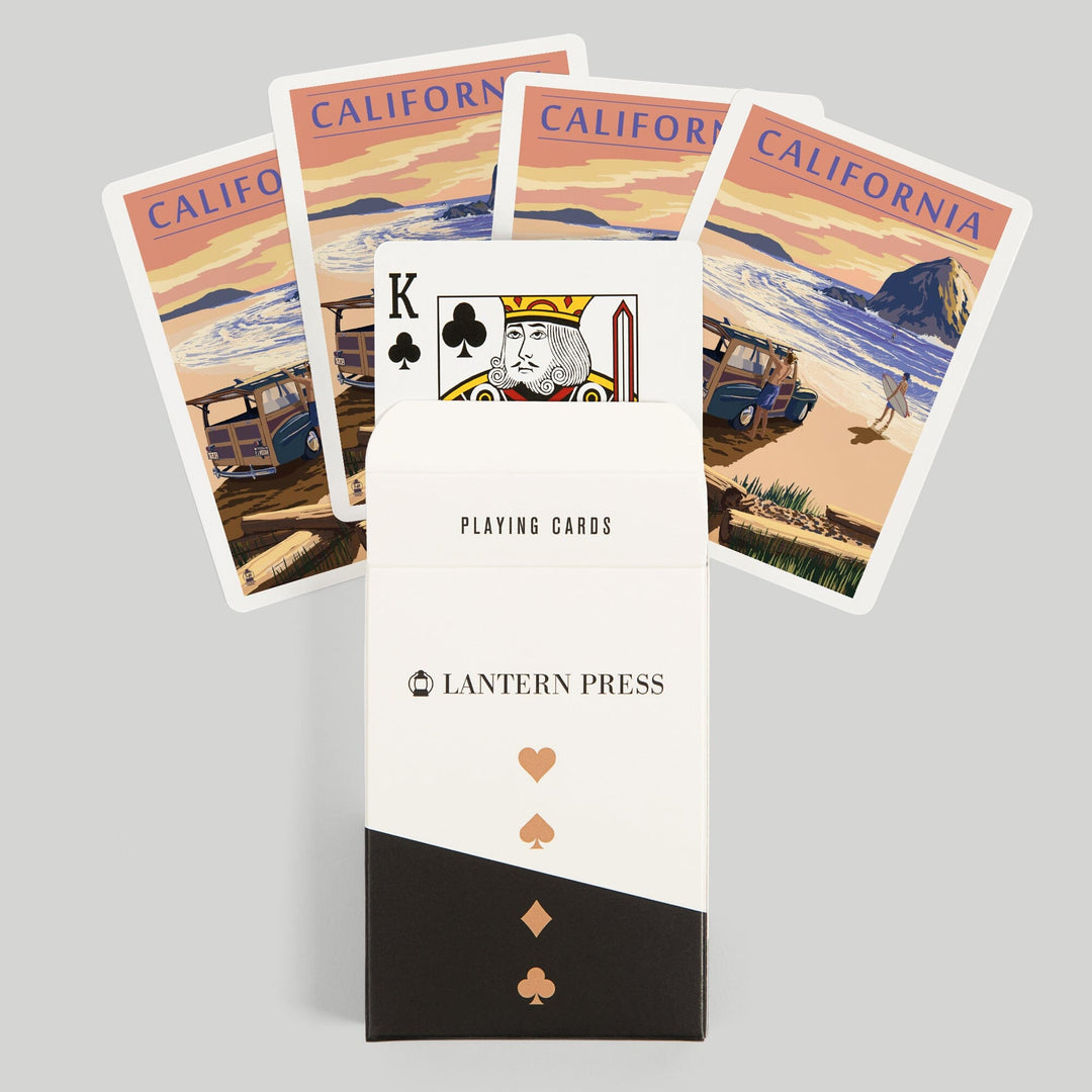 Playing Cards, California, Woody on Beach, 52 Card Deck with Jokers in Box, Unique Art Cards Lantern Press 