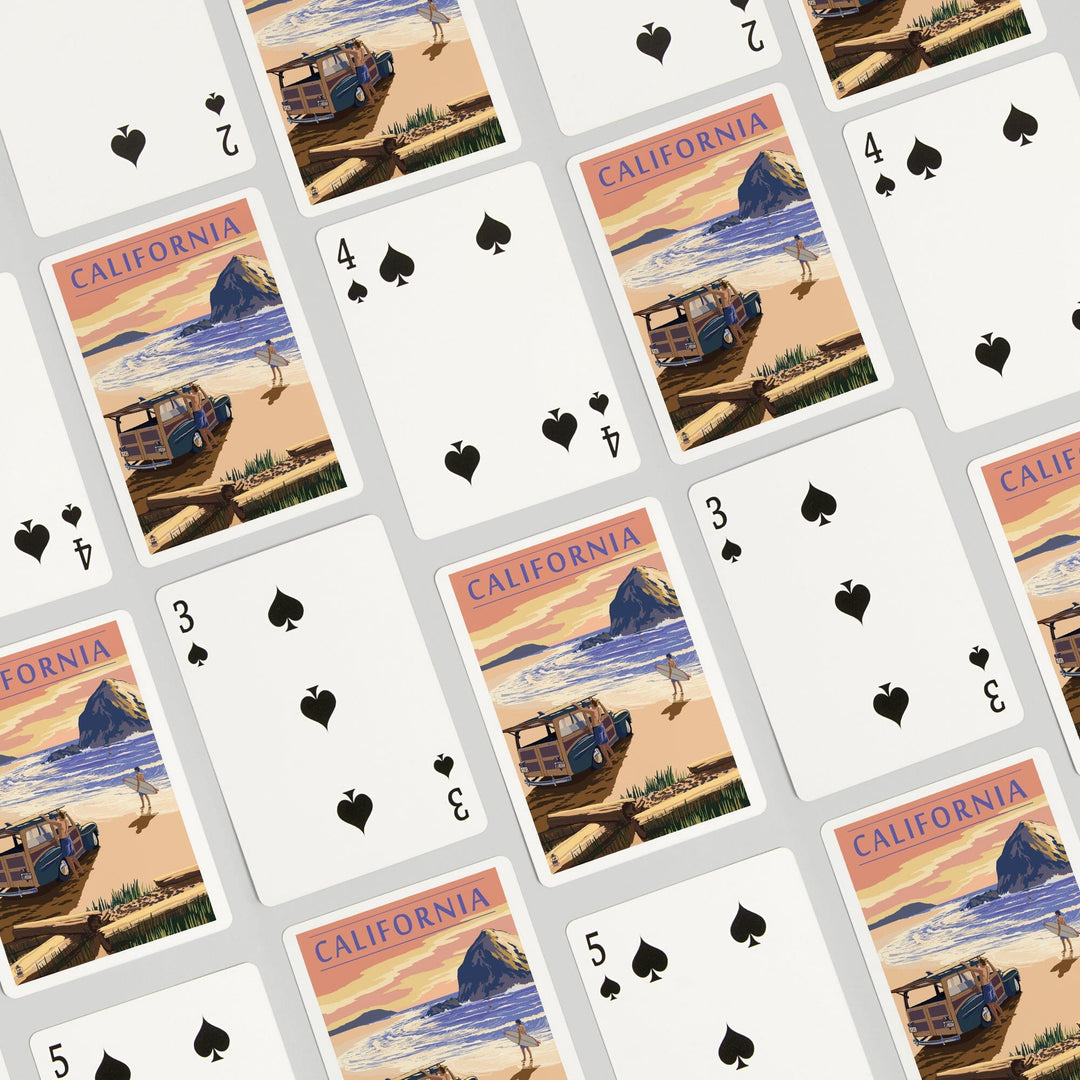Playing Cards, California, Woody on Beach, 52 Card Deck with Jokers in Box, Unique Art Cards Lantern Press 