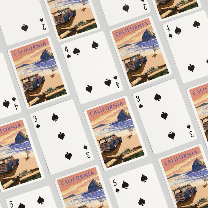 Playing Cards, California, Woody on Beach, 52 Card Deck with Jokers in Box, Unique Art Cards Lantern Press 