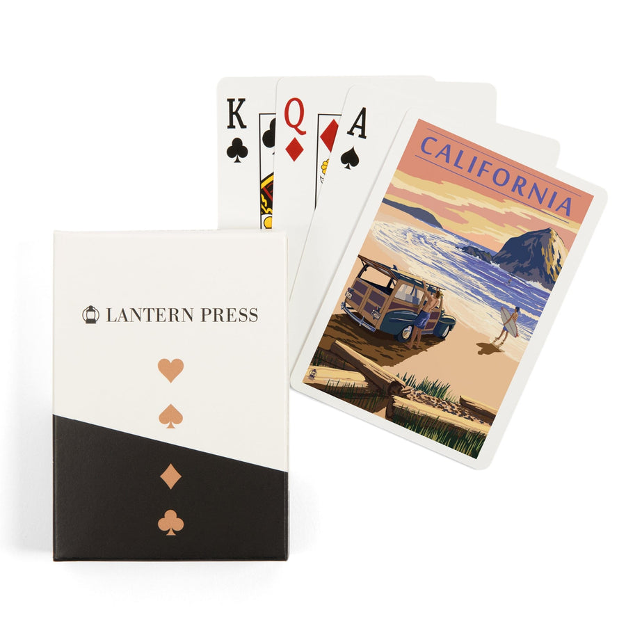 Playing Cards, California, Woody on Beach, 52 Card Deck with Jokers in Box, Unique Art Cards Lantern Press 