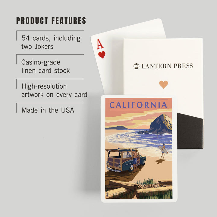 Playing Cards, California, Woody on Beach, 52 Card Deck with Jokers in Box, Unique Art Cards Lantern Press 