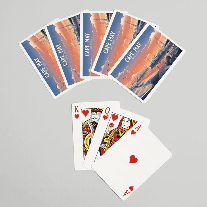 Playing Cards, Cape May, New Jersey, Lithograph, Home Sweet Harbor, Boats in Marina, 52 Card Deck with Jokers in Box, Unique Art Cards Lantern Press 