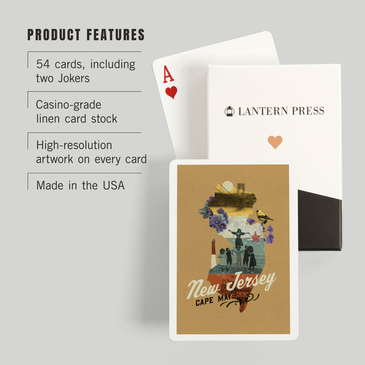Playing Cards, Cape May, New Jersey, State Photomontage, State Series, 52 Card Deck with Jokers in Box, Unique Art Cards Lantern Press 