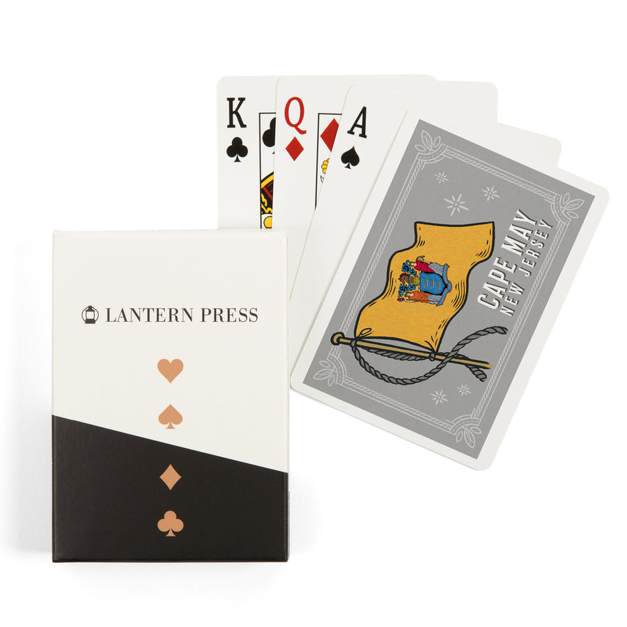 Playing Cards, Cape May, New Jersey, Waving State Flag, State Series, 52 Card Deck with Jokers in Box, Unique Art Cards Lantern Press 