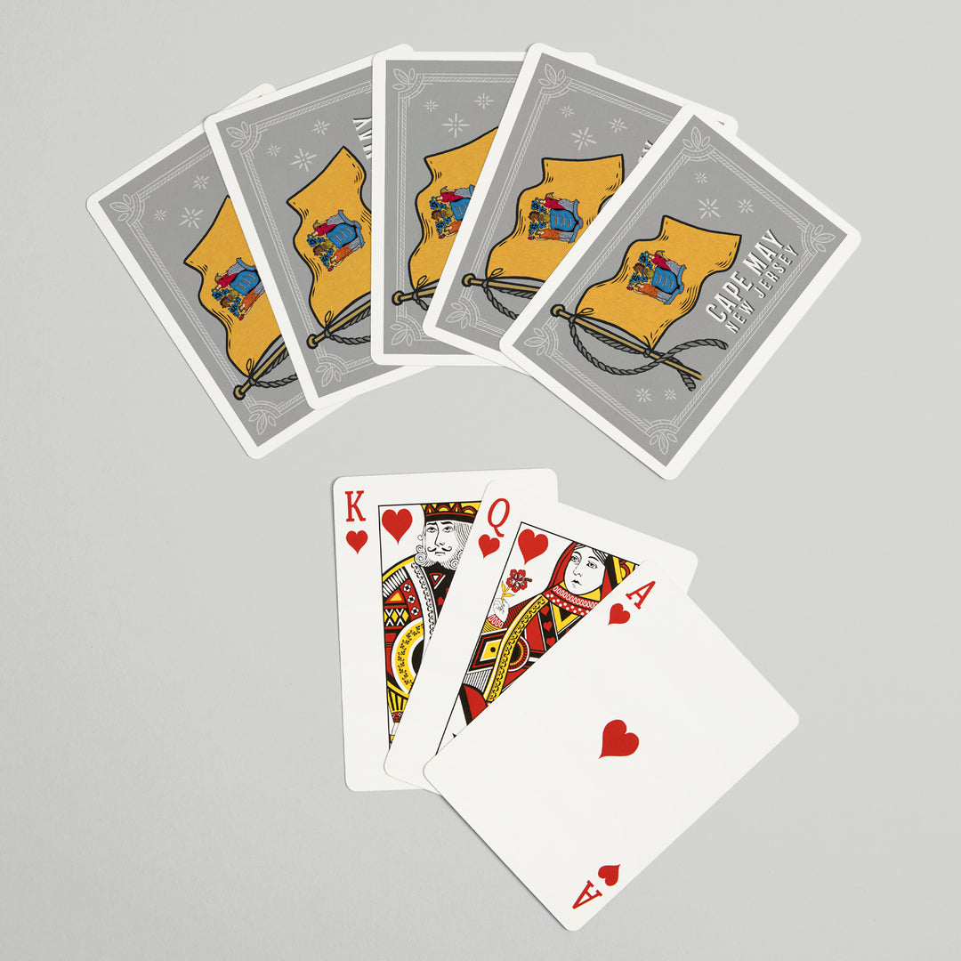 Playing Cards, Cape May, New Jersey, Waving State Flag, State Series, 52 Card Deck with Jokers in Box, Unique Art Cards Lantern Press 