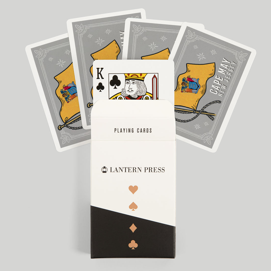 Playing Cards, Cape May, New Jersey, Waving State Flag, State Series, 52 Card Deck with Jokers in Box, Unique Art Cards Lantern Press 