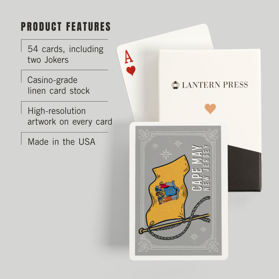 Playing Cards, Cape May, New Jersey, Waving State Flag, State Series, 52 Card Deck with Jokers in Box, Unique Art Cards Lantern Press 
