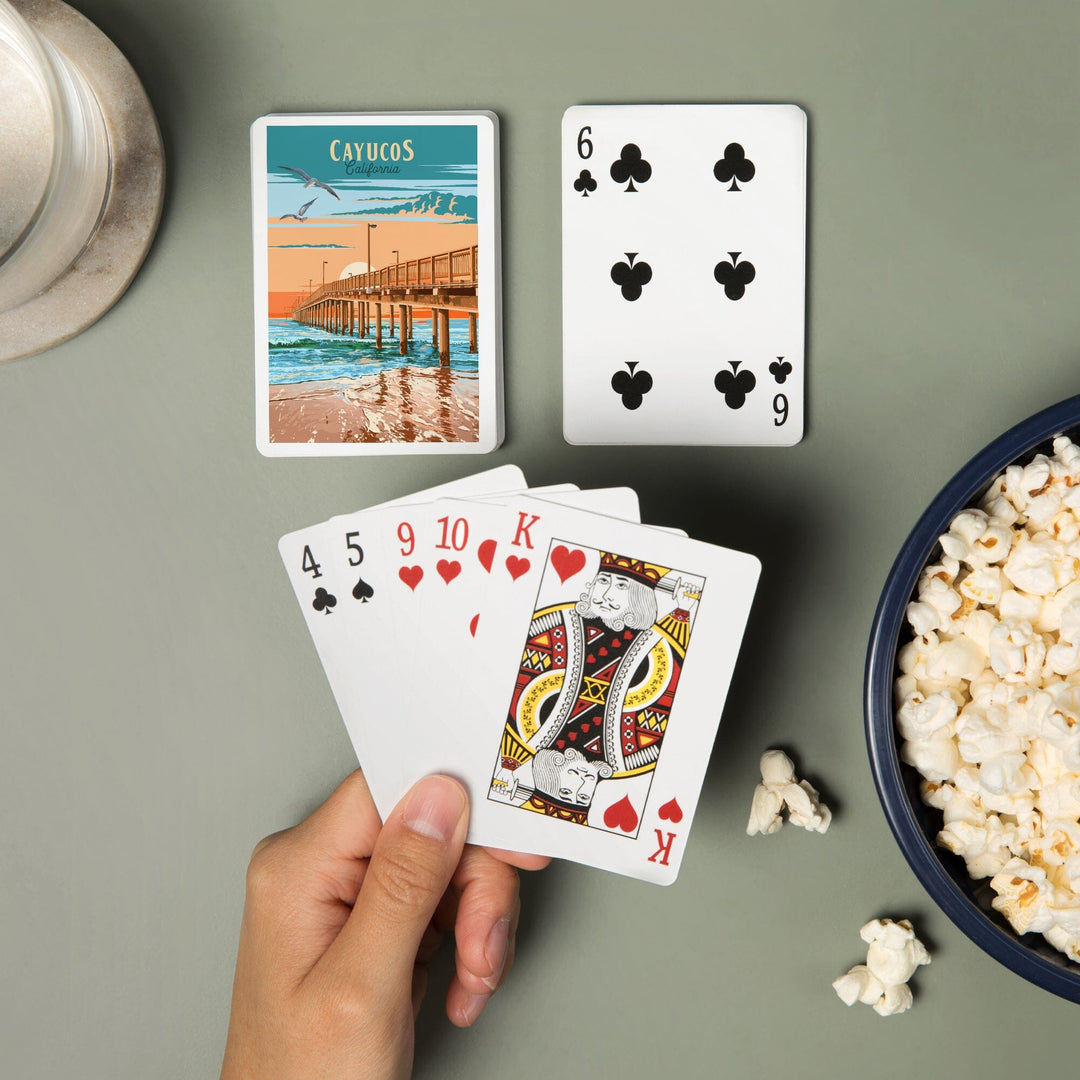 Playing Cards, Cayucos, California, Painterly, Beach Pier, 52 Card Deck with Jokers in Box, Unique Art Cards Lantern Press 