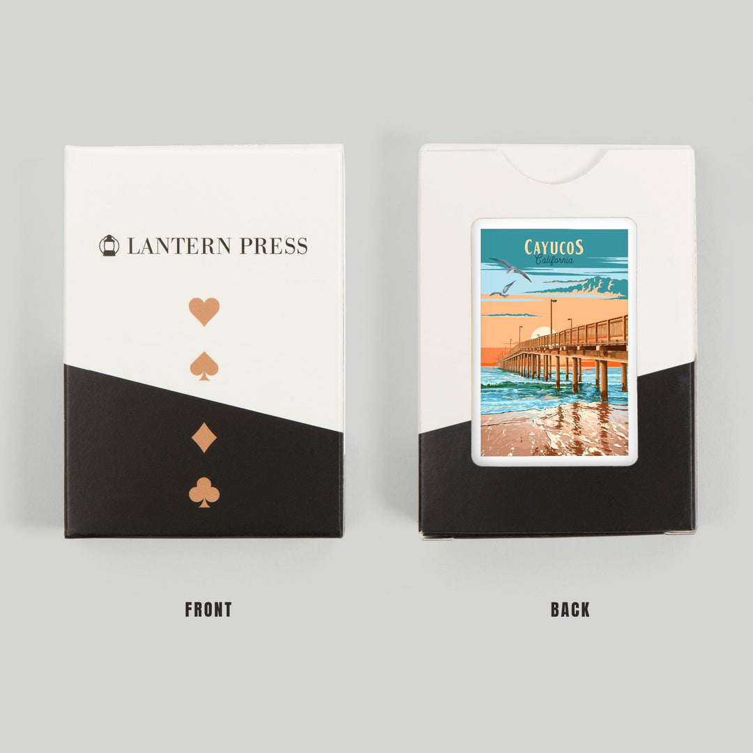 Playing Cards, Cayucos, California, Painterly, Beach Pier, 52 Card Deck with Jokers in Box, Unique Art Cards Lantern Press 