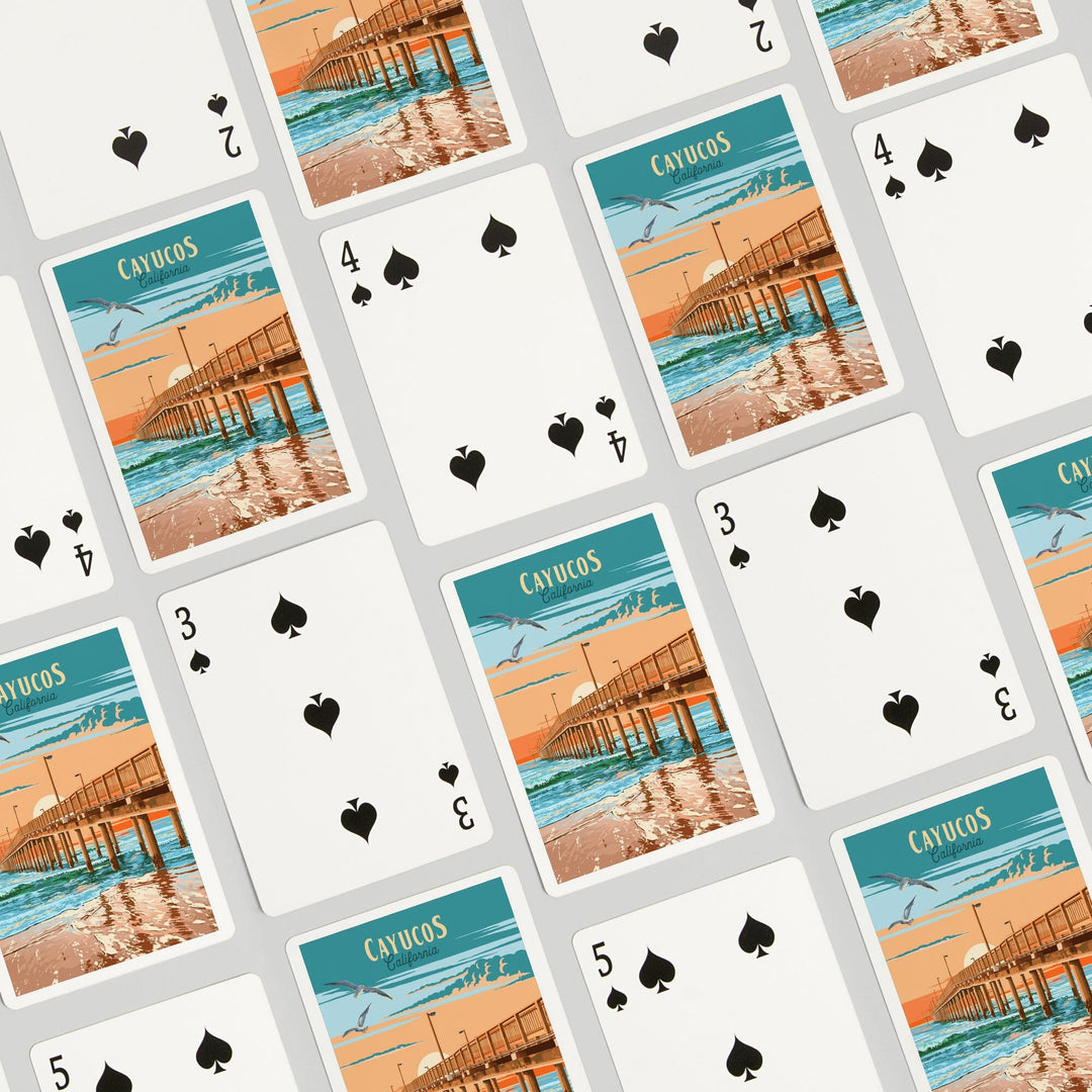 Playing Cards, Cayucos, California, Painterly, Beach Pier, 52 Card Deck with Jokers in Box, Unique Art Cards Lantern Press 