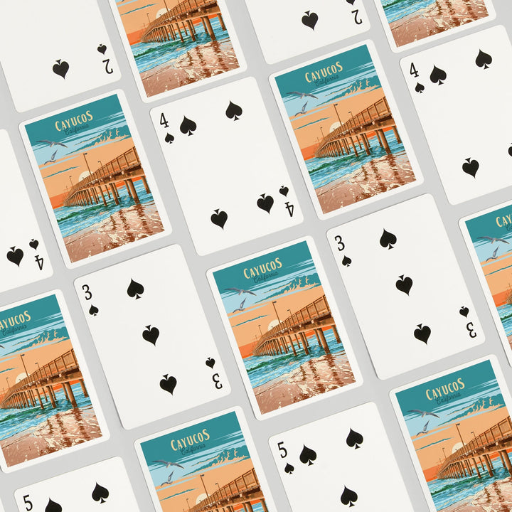 Playing Cards, Cayucos, California, Painterly, Beach Pier, 52 Card Deck with Jokers in Box, Unique Art Cards Lantern Press 
