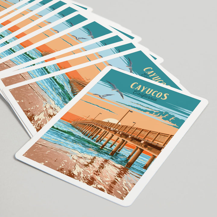 Playing Cards, Cayucos, California, Painterly, Beach Pier, 52 Card Deck with Jokers in Box, Unique Art Cards Lantern Press 