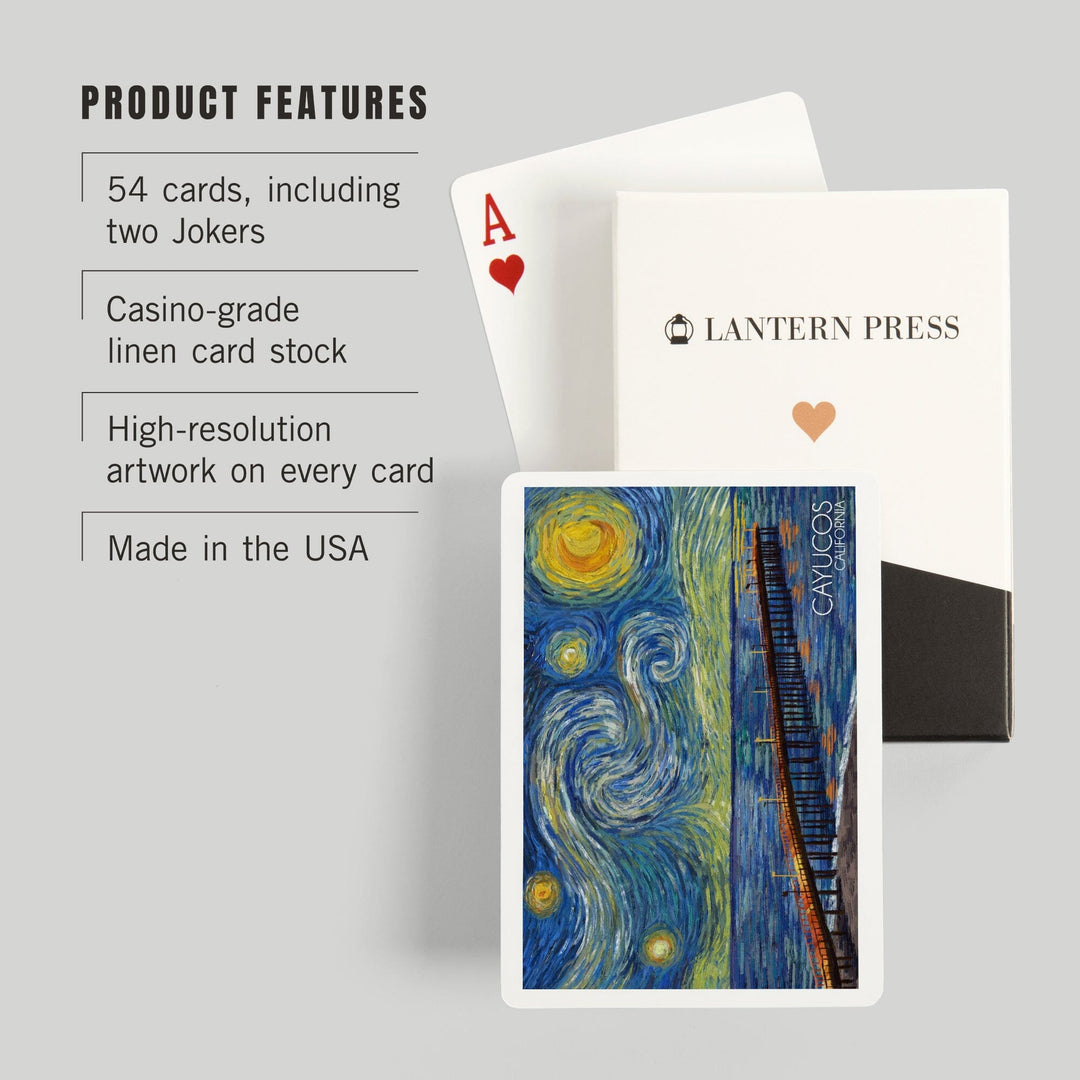 Playing Cards, Cayucos, California, Pier, Starry Night, 52 Card Deck with Jokers in Box, Unique Art Cards Lantern Press 
