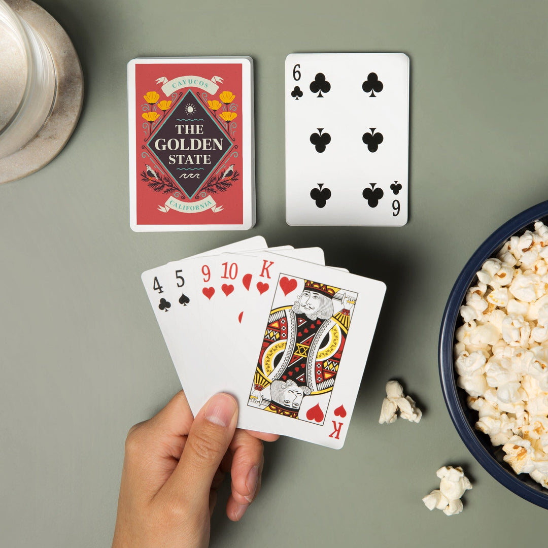 Playing Cards, Cayucos, California, State Motto Crest, State Series, 52 Card Deck with Jokers in Box, Unique Art Cards Lantern Press 