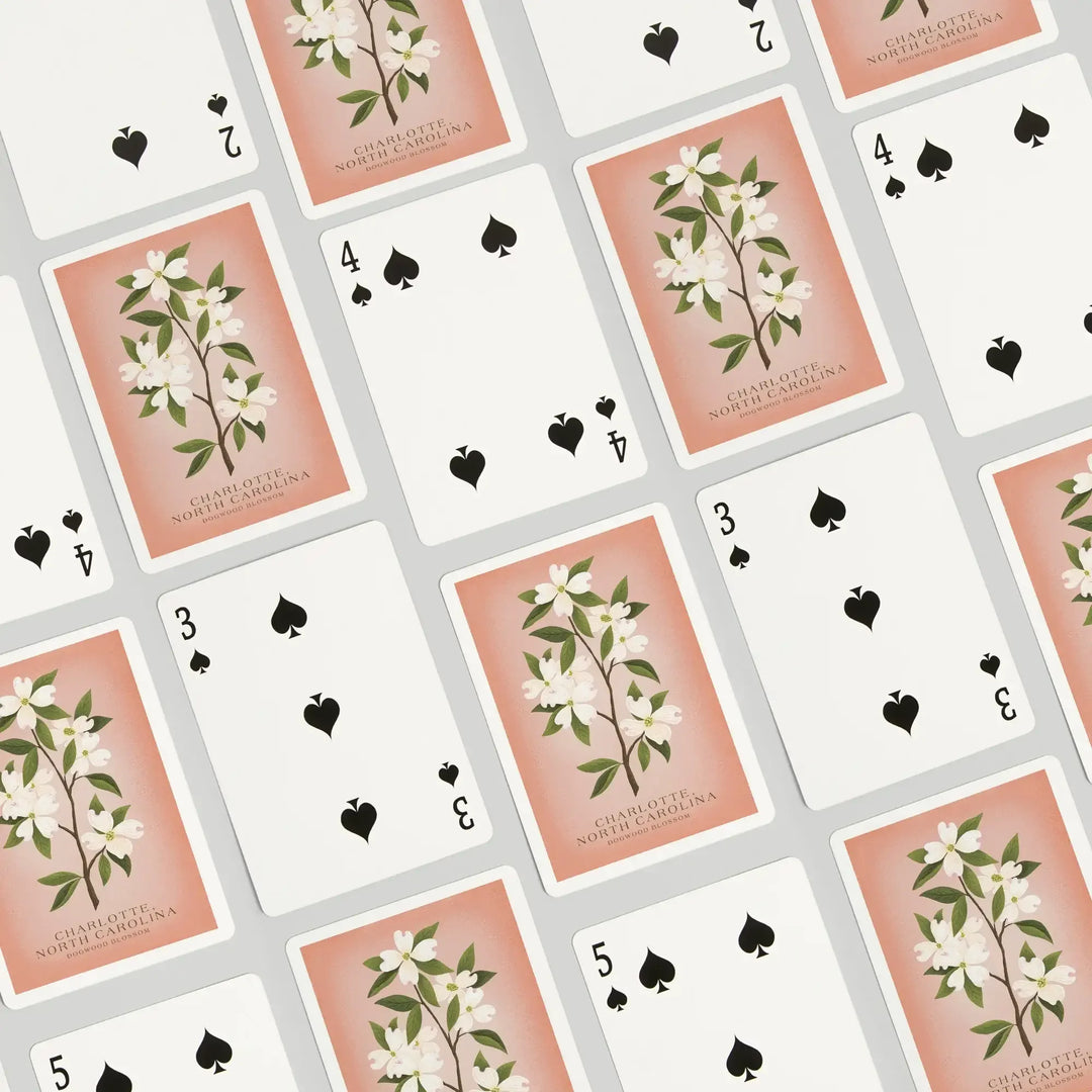 Playing Cards, Charlotte, North Carolina, Vintage Flora, State Series, Dogwood, 52 Card Deck with Jokers in Box, Unique Art Cards Lantern Press 