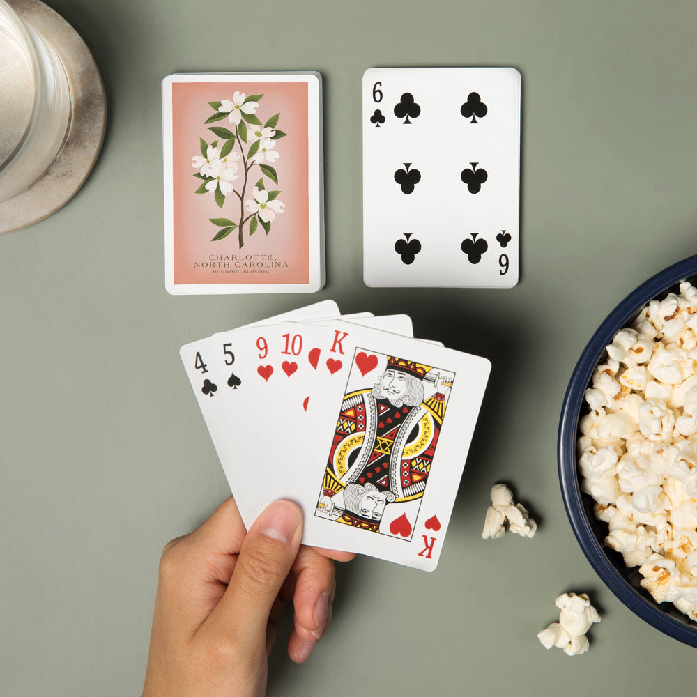 Playing Cards, Charlotte, North Carolina, Vintage Flora, State Series, Dogwood, 52 Card Deck with Jokers in Box, Unique Art Cards Lantern Press 