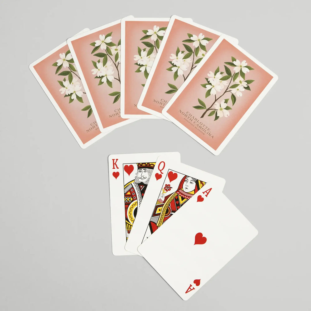 Playing Cards, Charlotte, North Carolina, Vintage Flora, State Series, Dogwood, 52 Card Deck with Jokers in Box, Unique Art Cards Lantern Press 