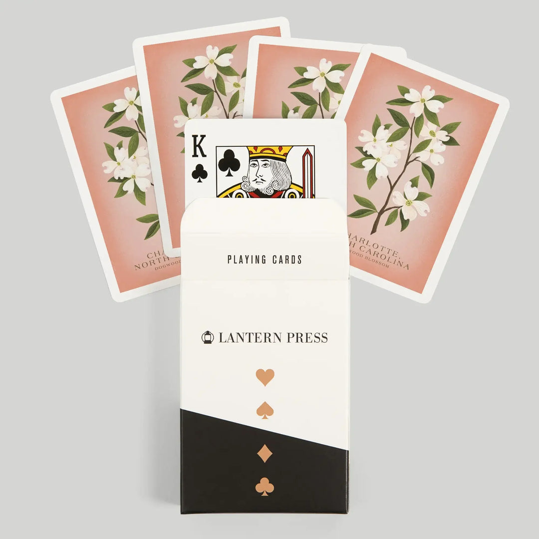 Playing Cards, Charlotte, North Carolina, Vintage Flora, State Series, Dogwood, 52 Card Deck with Jokers in Box, Unique Art Cards Lantern Press 
