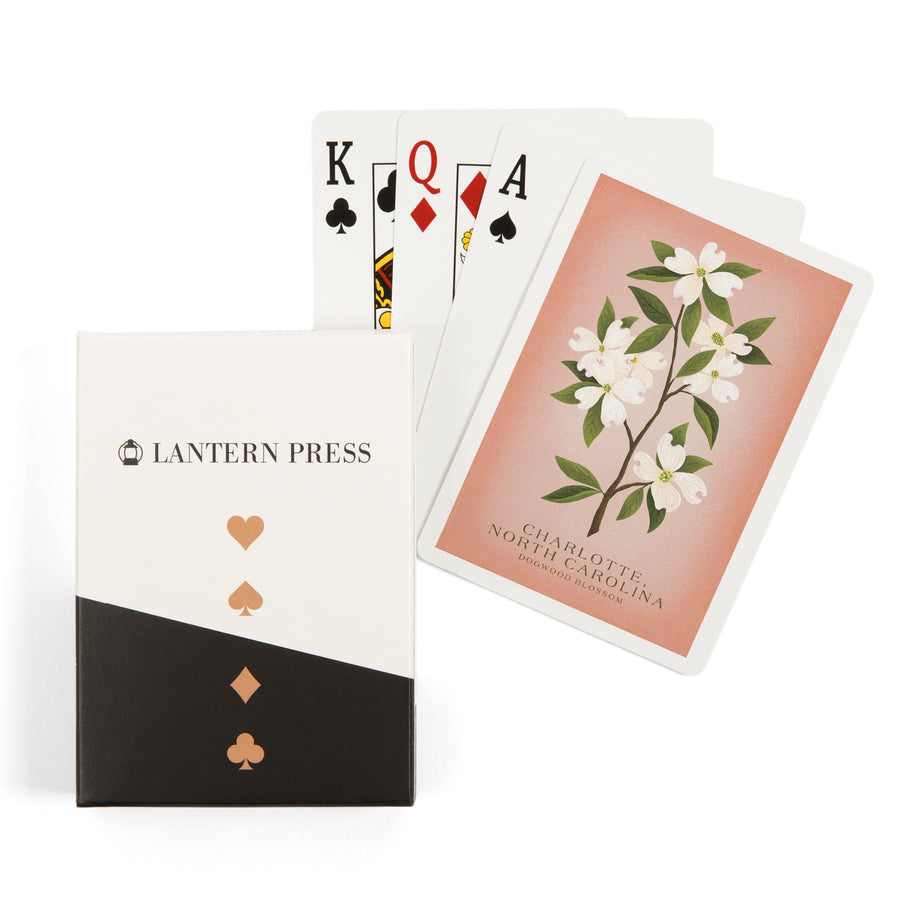Playing Cards, Charlotte, North Carolina, Vintage Flora, State Series, Dogwood, 52 Card Deck with Jokers in Box, Unique Art Cards Lantern Press 