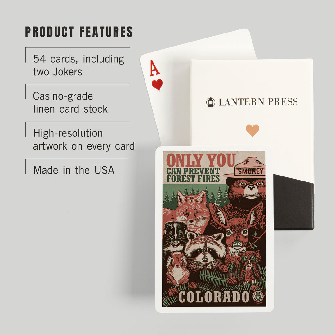 Playing Cards, Colorado, Smokey Bear and Woodland Creatures, Officially Licensed, 52 Card Deck with Jokers in Box, Unique Art Cards Lantern Press 