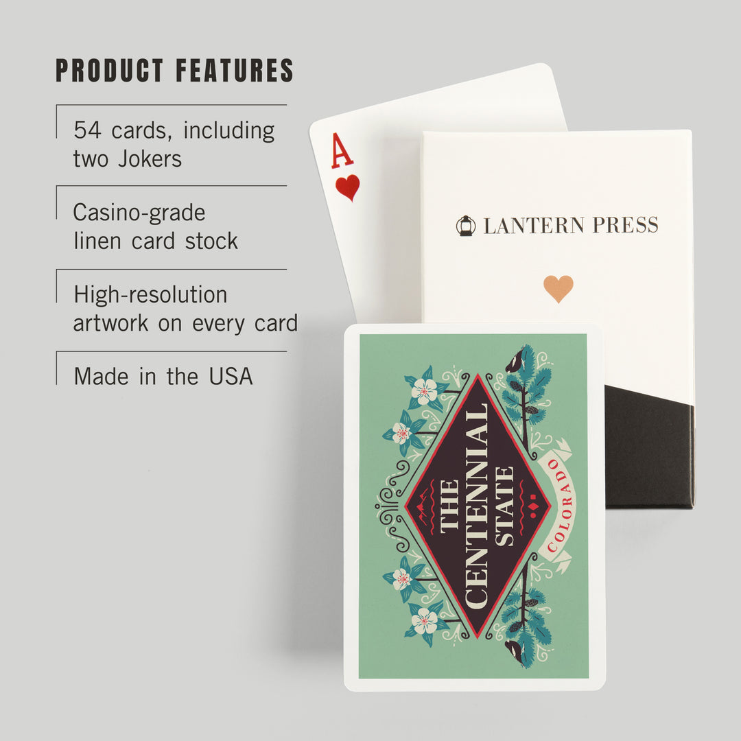 Playing Cards, Colorado, State Motto Crest, State Series, 52 Card Deck with Jokers in Box, Unique Art Cards Lantern Press 