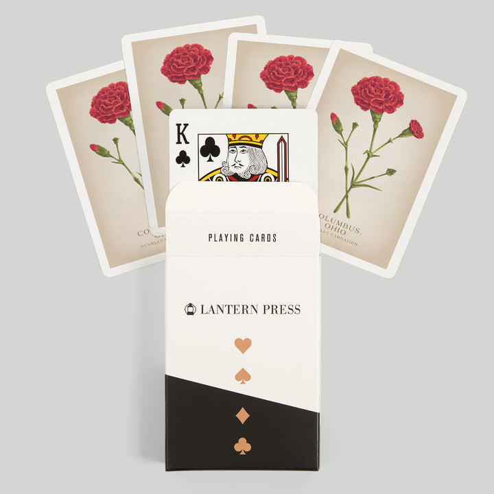 Playing Cards, Columbus, Ohio, Vintage Flora, State Series, Scarlet Carnation, 52 Card Deck with Jokers in Box, Unique Art Cards Lantern Press 