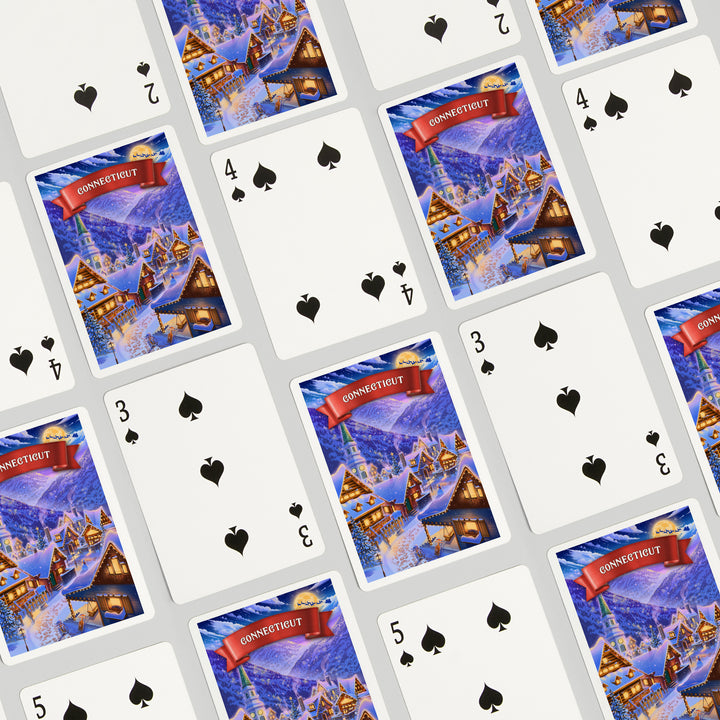 Playing Cards, Connecticut, Sleepy Winter Village, 52 Card Deck with Jokers in Box, Unique Art Cards Lantern Press 