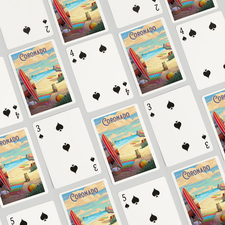 Playing Cards, Coronado, California, Painterly, Beach Activities, 52 Card Deck with Jokers in Box, Unique Art Cards Lantern Press 