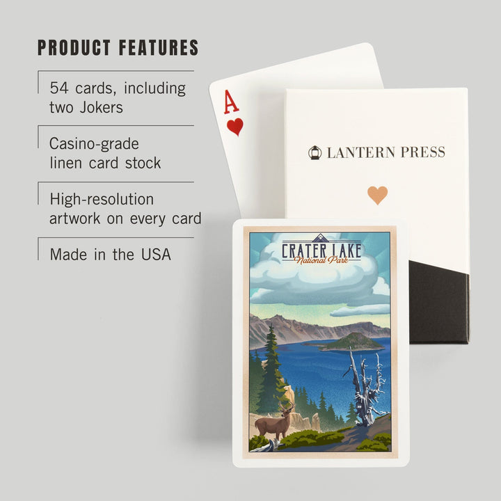 Playing Cards, Crater Lake National Park, Lithograph National Park Series, 52 Card Deck with Jokers in Box, Unique Art Cards Lantern Press 