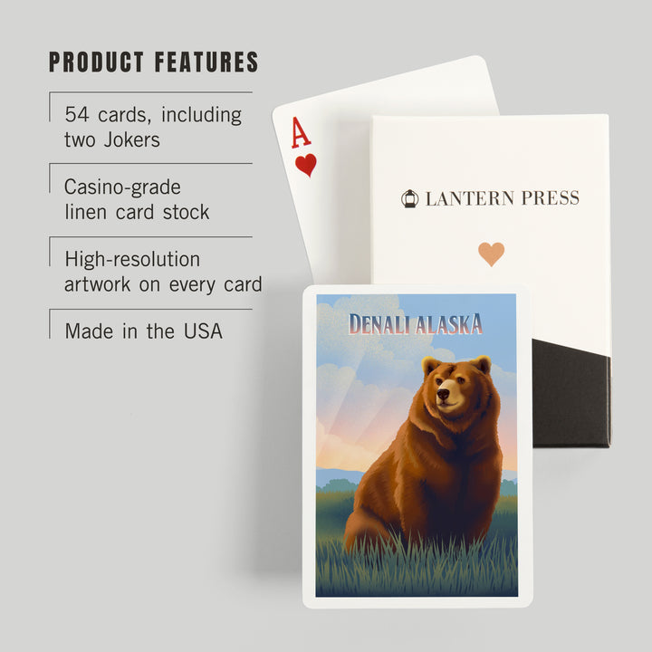 Playing Cards, Denali, Alaska, Lithograph Wildlife Series, Grizzly Bear, 52 Card Deck with Jokers in Box, Unique Art Cards Lantern Press 