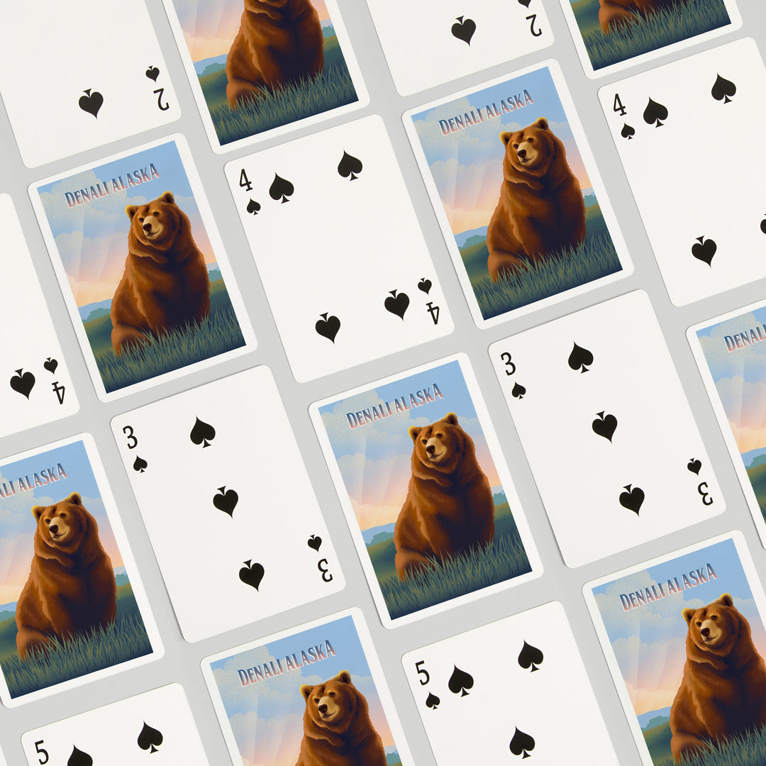 Playing Cards, Denali, Alaska, Lithograph Wildlife Series, Grizzly Bear, 52 Card Deck with Jokers in Box, Unique Art Cards Lantern Press 