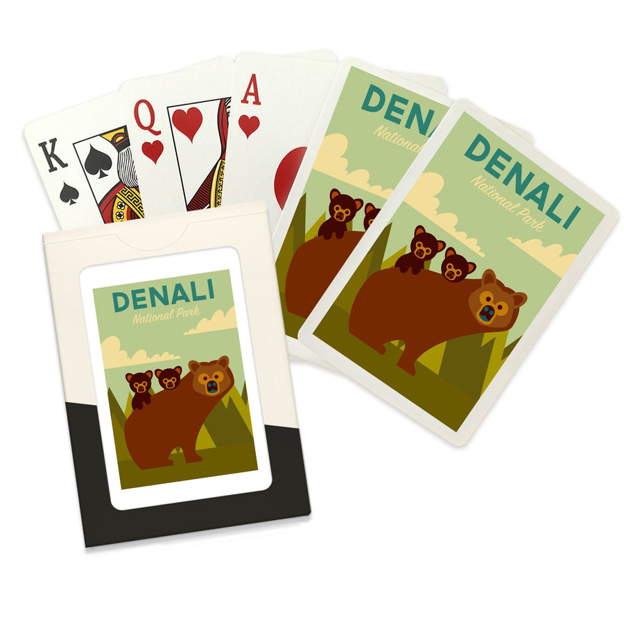 Playing Cards, Denali National Park, Alaska, Bear and Cubs, Geometric, 52 Card Deck with Jokers in Box, Unique Art Cards Lantern Press 