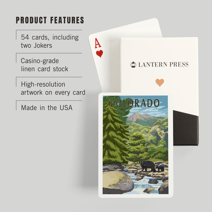 Playing Cards, Denver, Colorado, Painterly, Bear at River, 52 Card Deck with Jokers in Box, Unique Art Cards Lantern Press 