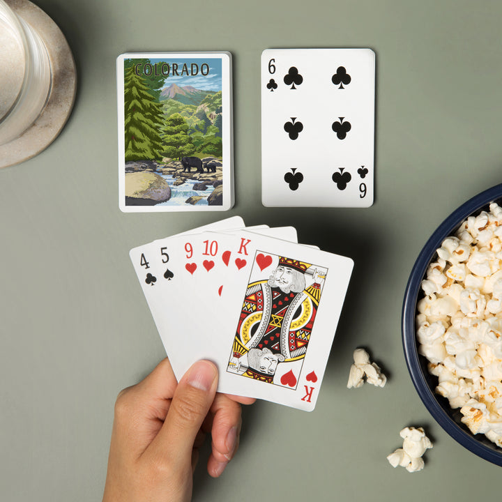 Playing Cards, Denver, Colorado, Painterly, Bear at River, 52 Card Deck with Jokers in Box, Unique Art Cards Lantern Press 